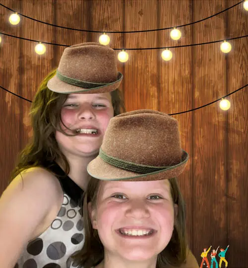 Open-air photo booth setup with custom backdrop at a Connecticut reception