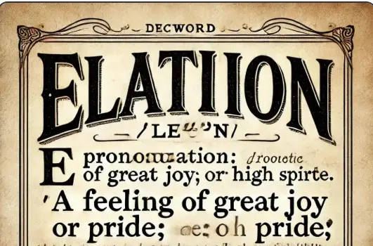 Dictionary page showing the word elation highlighted